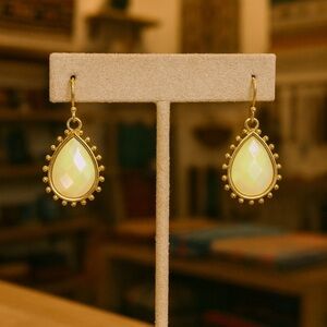 Big Metal London Faceted Opal Teardrop Earrings, Stainless Steel Gold Plated 🤍💛